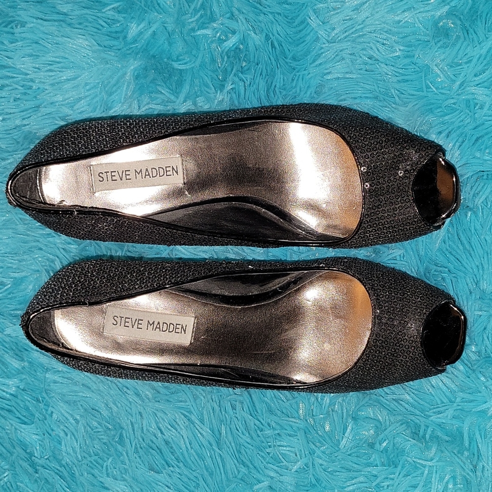 Steve Madden Black Sequin Heels Size 7.5 - Picture 2 of 7